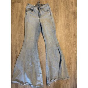 Free People CRVY High-Rise Lace-Up Back Flare Jeans Light Wash Denim